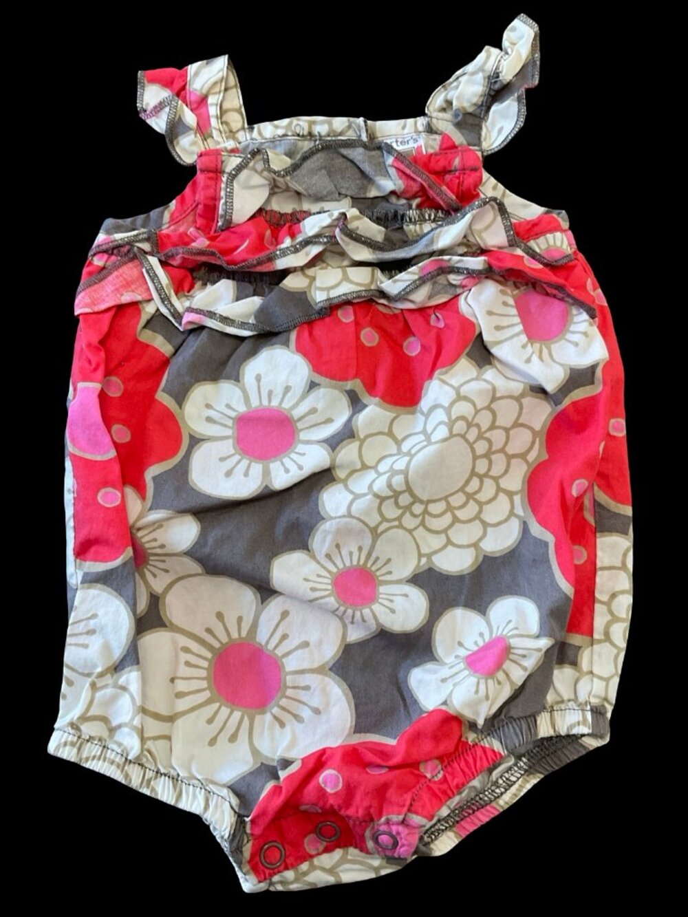 🌻10/$25 - Tan/Red Floral Print Romper w/ Ruffle Bodice Detail